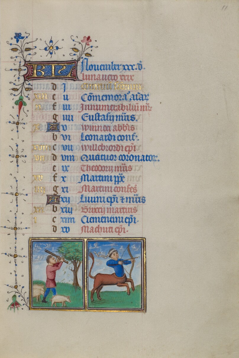 Calendar Page for November; Gathering Acorns for Pigs; Sagittarius