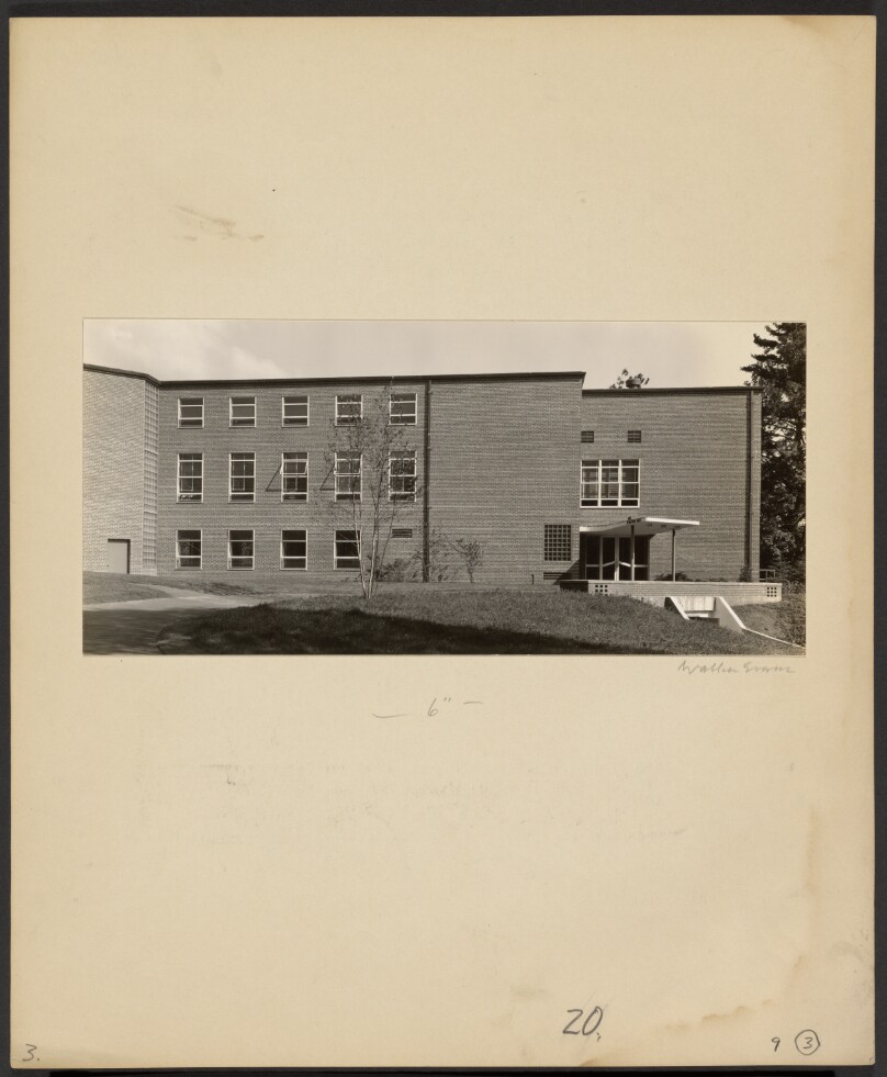 [Wheaton College: Student Alumnae Building from College Pines]