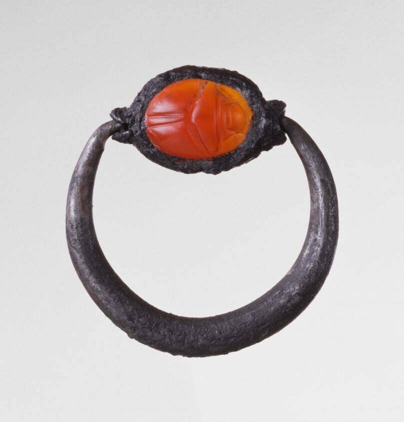 Engraved Scarab Gem Inset Into a Ring