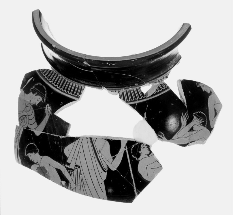 Attic Red-Figure Stamnoid Fragment (comprised of 19 Joined Fragments)