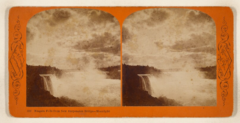 Niagara Falls from New Suspension Bridge - Moonlight. [Niagara Falls]