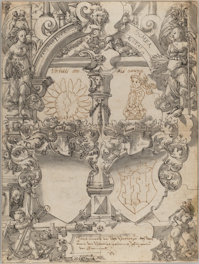 Design for a Marriage Window with the Seasons Spring and Summer