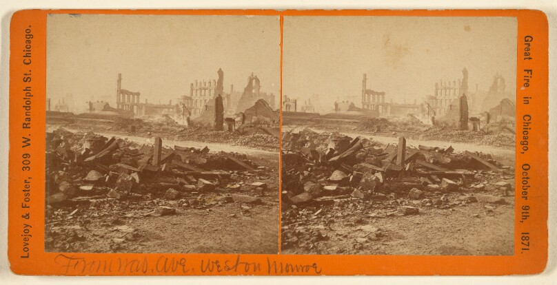 Great Fire in Chicago, October 9th, 1871. [From Wabash Ave. west on Monroe St.]