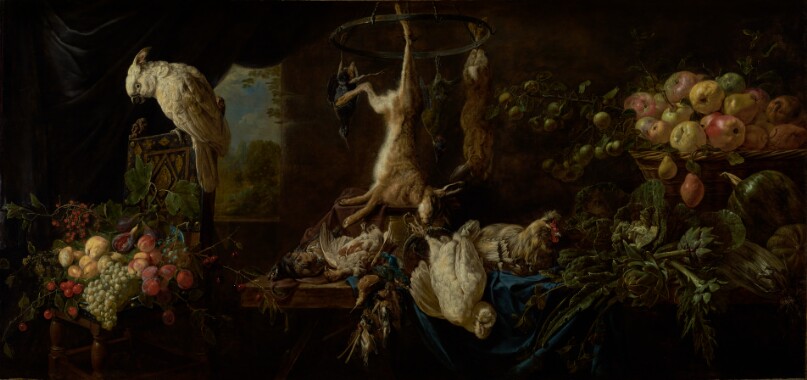 Still Life with Game, Vegetables, Fruit, and a Cockatoo