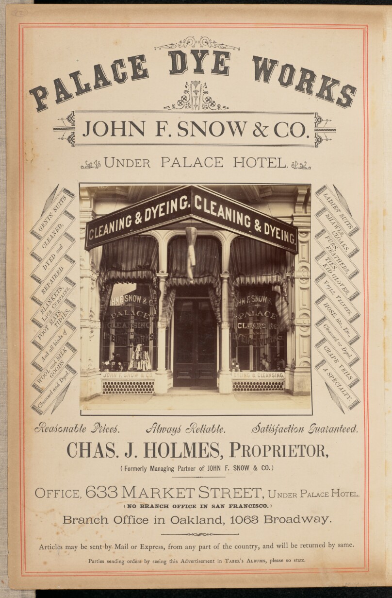 [Palace Dye Works, John F. Snow and Company, San Francisco]