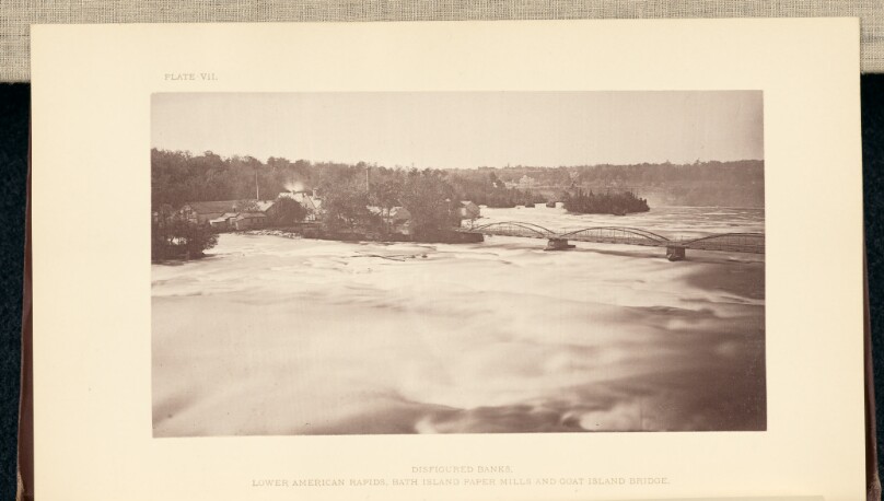 Lower American Rapids, Bath Island Paper Mill and Goat Island Bridge
