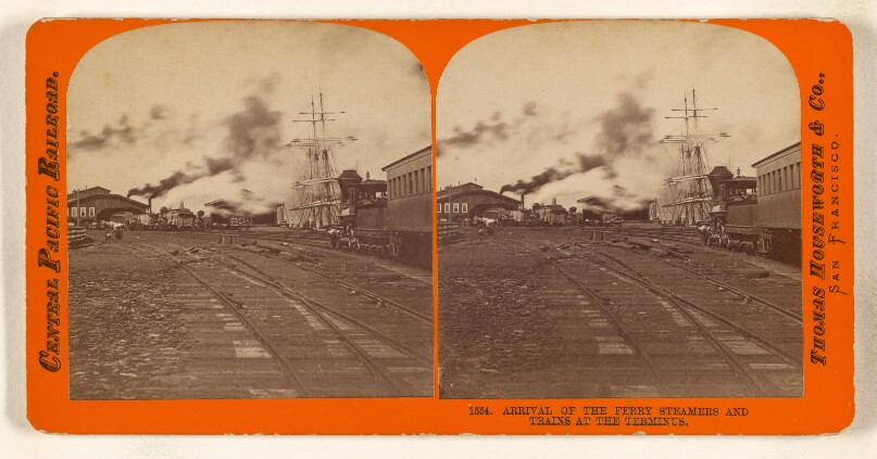Arrival of the Ferry Steamers and Trains at the Terminus.