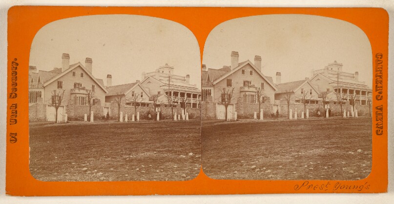 [View of houses, one possibly being Brigham Young's, Utah]