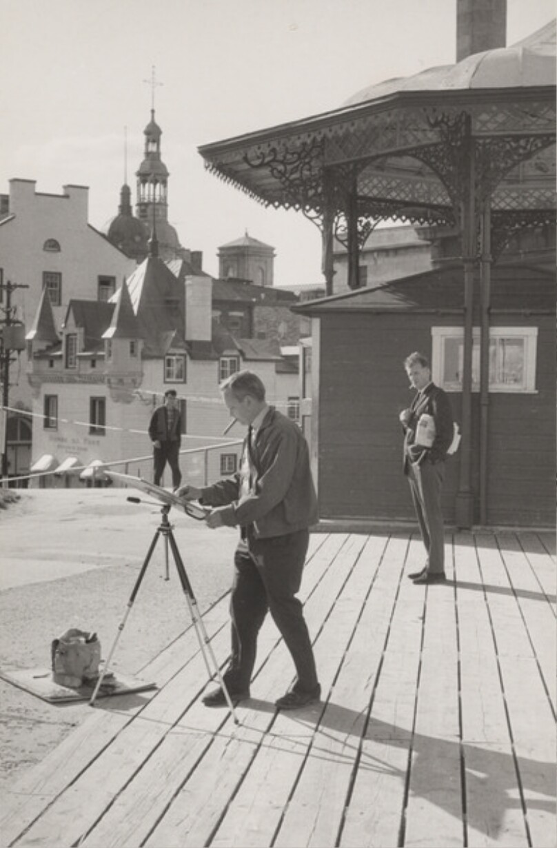 [Man Smoking a Cigar While Sketching Outdoors]