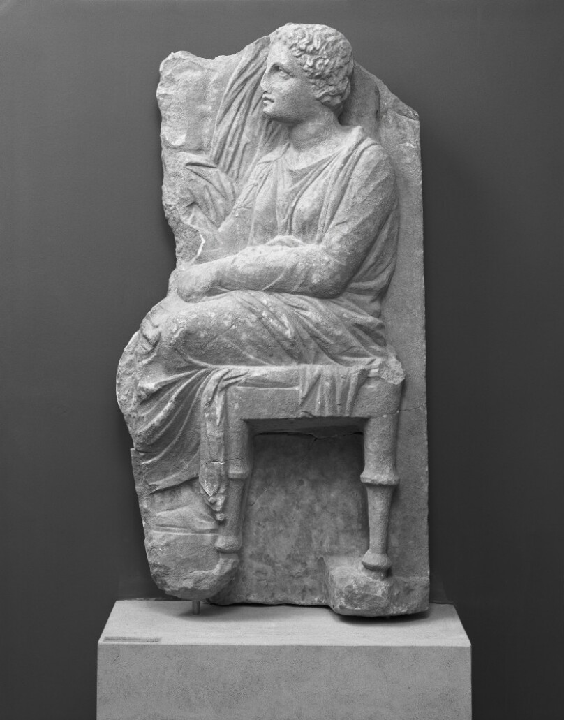 Fragment of a Grave Naiskos with a Seated Woman and a Standing Man