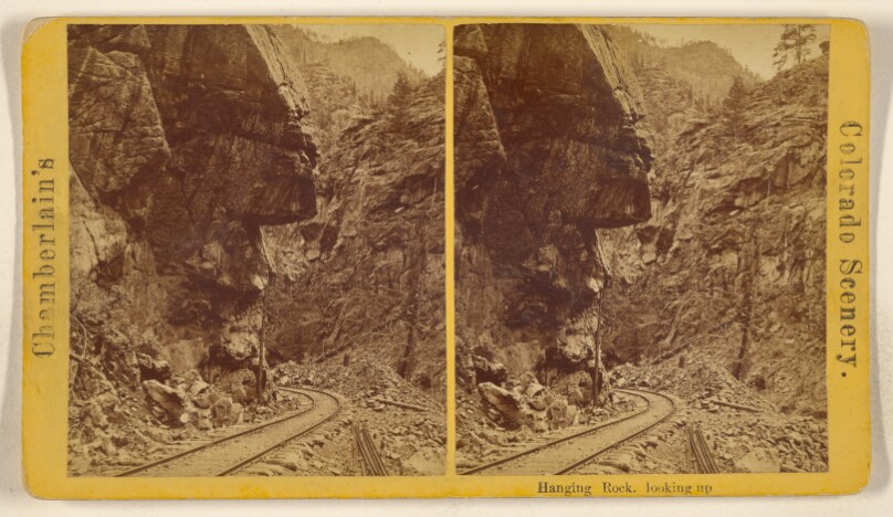 Hanging Rock, looking up. [Grand Canyon of Clear Creek, Colorado Central Railroad]