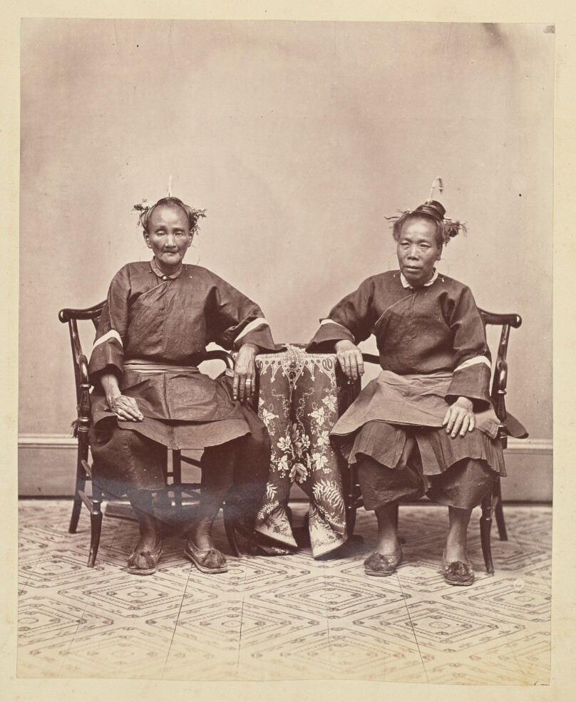 [A studio portrait of two seated field Foochow women]