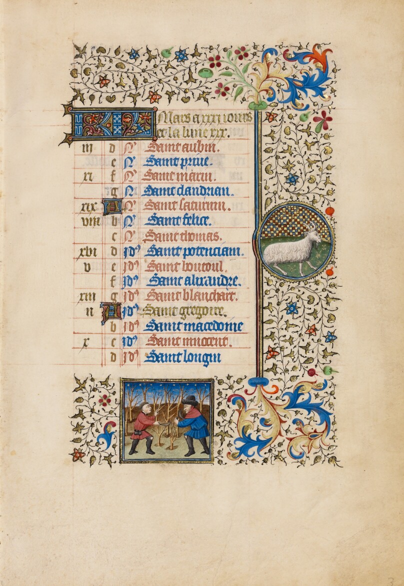 March Calendar Page; Pruning Trees; Aries