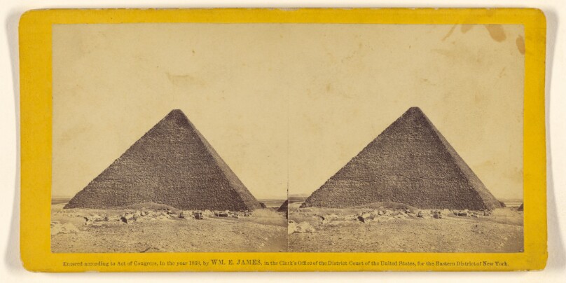 Pyramids of Cheops, Egypt, 484 feet high, 800 feet square at the base; covers nearly 13 acres of ground...260,000 men 20 years...
