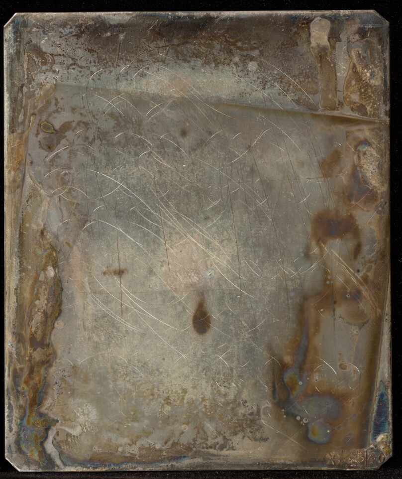[Daguerreotype Plate with Etched Line Doodles]