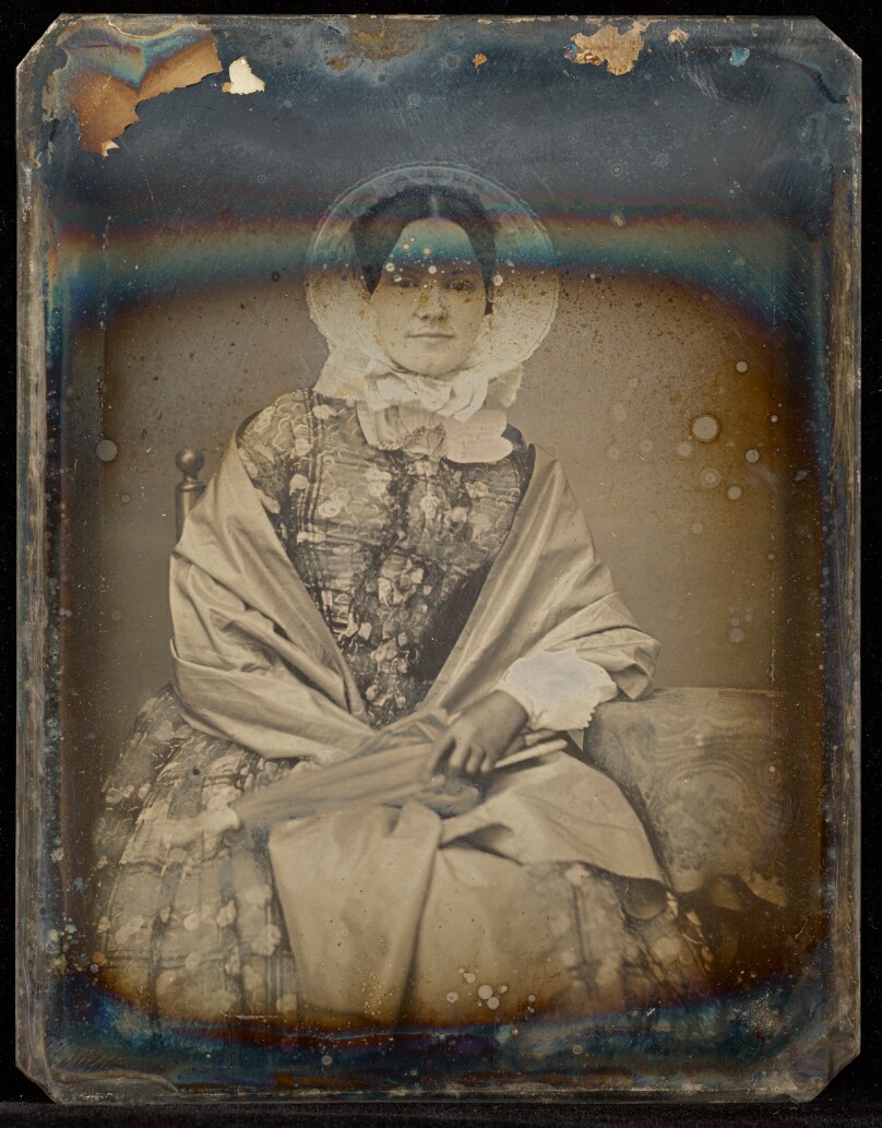 [Portrait of a Seated Woman in Bonnet Holding an Umbrella]