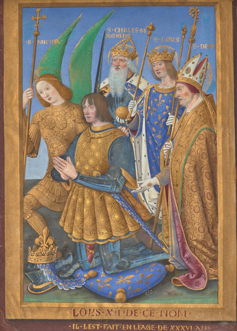 Louis XII of France Kneeling in Prayer, Accompanied by Saints Michael, Charlemagne, Louis, and Denis