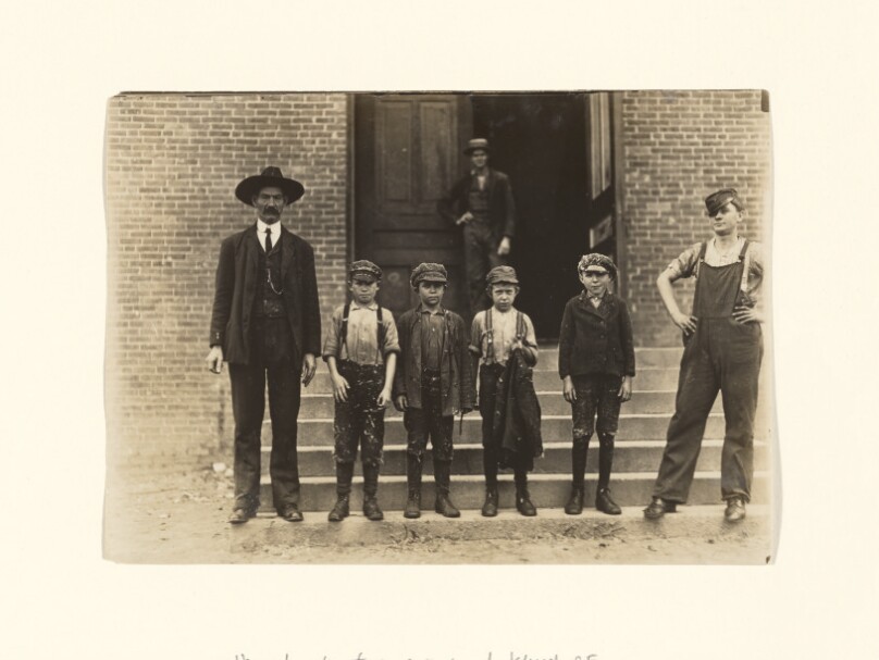 Four Young Boys with Foreman, Loray Mill, Gastonia, North Carolina]