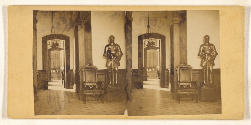 [Detail of an interior showing a room with a suit of armor of a well-to-do person]