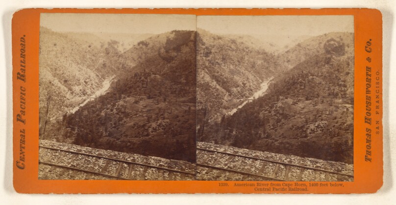 American River from Cape Horn, 1400 feet below, Central Pacific Railroad