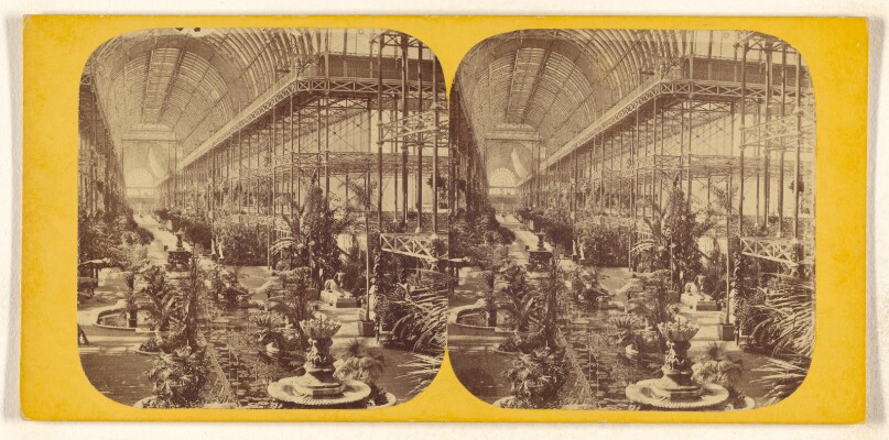 Crystal Palace. General View of The Nave, looking towards the South, taken from the Gallery. Total length, 1608 feet; height 104