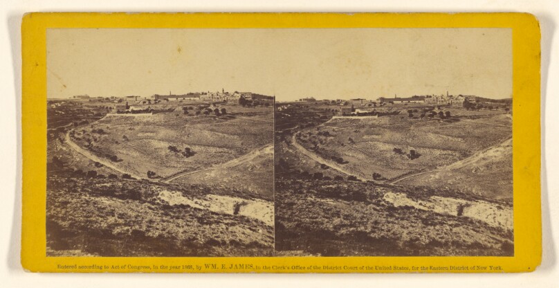 Valley of Hinnom, from Hill of Evil Counsel, looking northwest, ...Armenian Convent on Mt. Zion, Jaffa Gate and Russian Convent on left.
