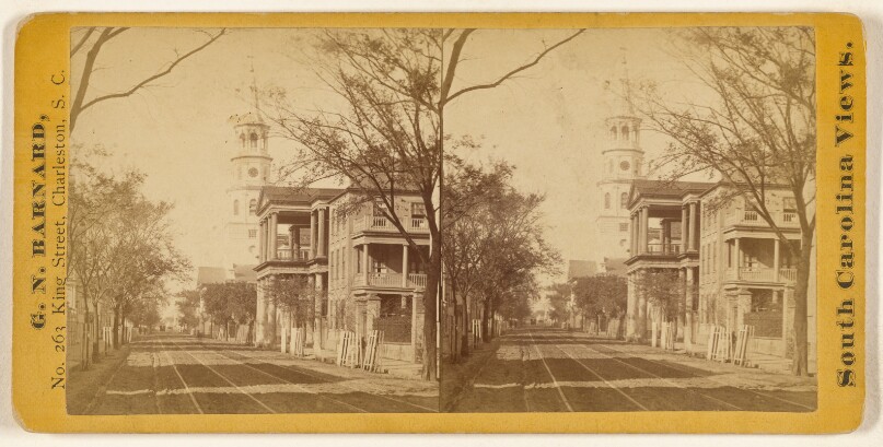 View in Meeting Street, Showing the South Carolina Hall and St. Michael's Church, Charleston, S.C.
