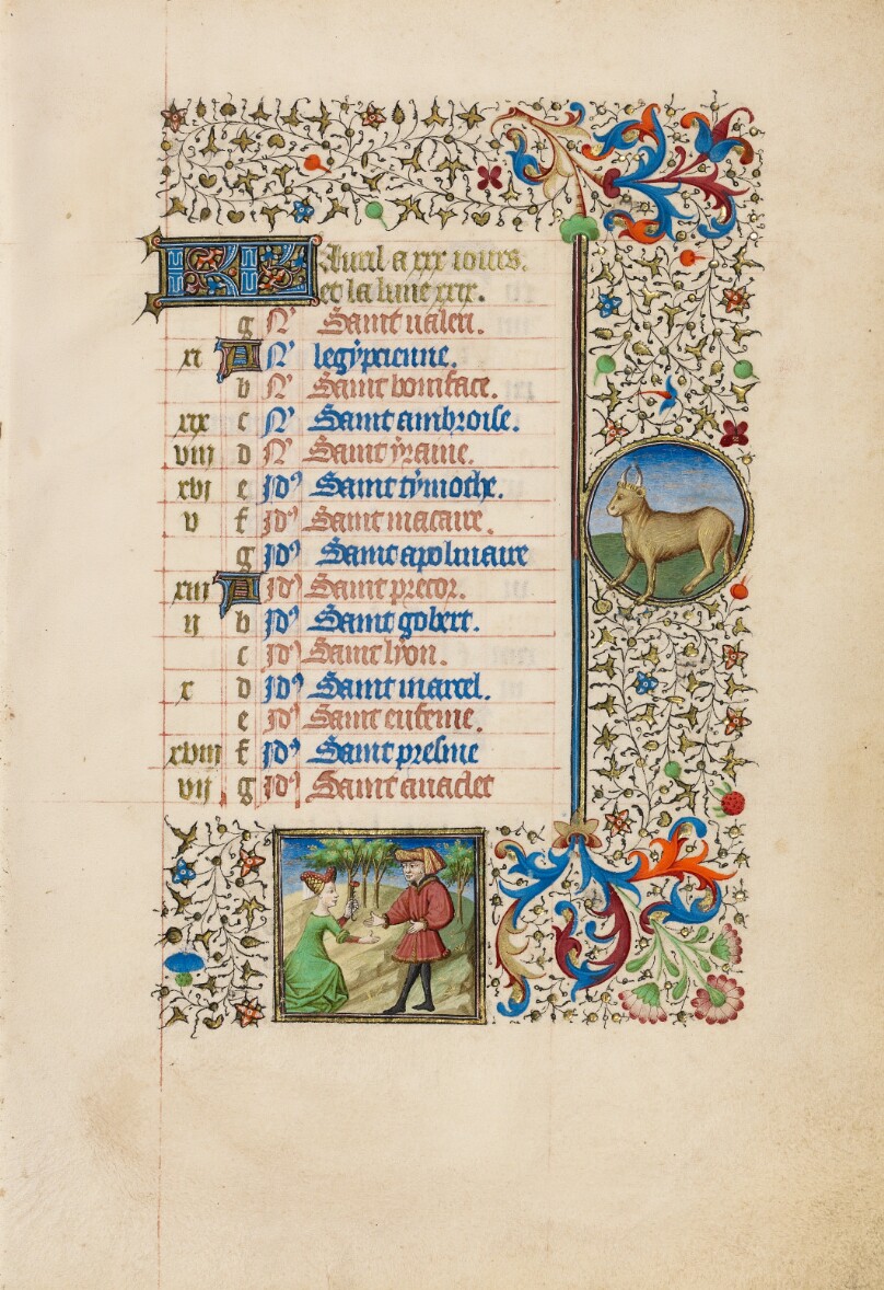 April Calendar Page; Picking Flowers; Taurus
