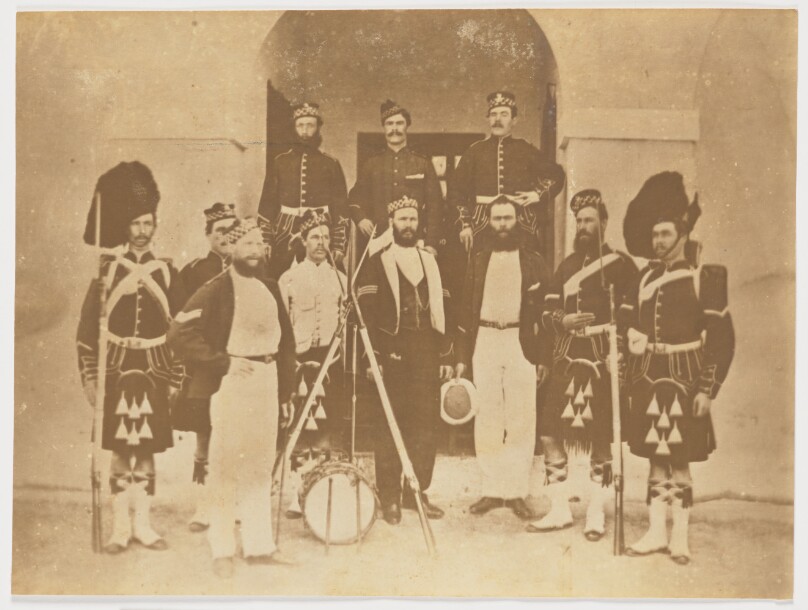 [Group portrait of men in Scottish military uniforms]