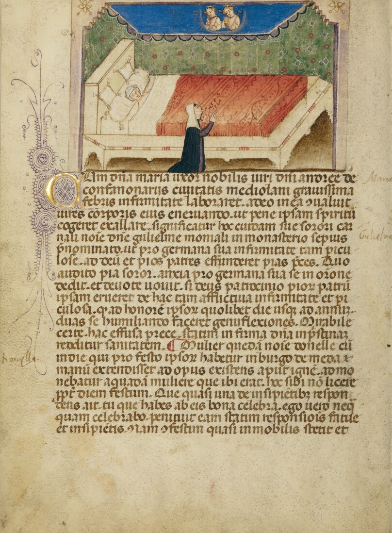 Sister Guliema Praying to Saints Aimo and Vermondo on Behalf of her Sick Sister, Maria, the Wife of Andreas de Confalonieri of Milan