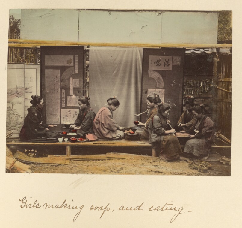 Girls making soap, and eating
