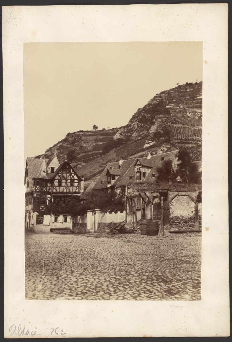 [Town at base of mountains]