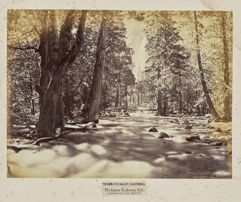Yo-Sem-i-te Valley, California. The Lower Yo-Semite Fall, from Cataract Avenue, 400 Feet Fall
