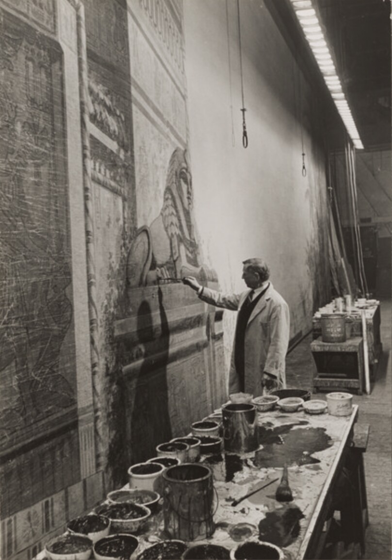 Scenic Artist at the Metropolitan Opera House Painting Backdrop for "Aida."