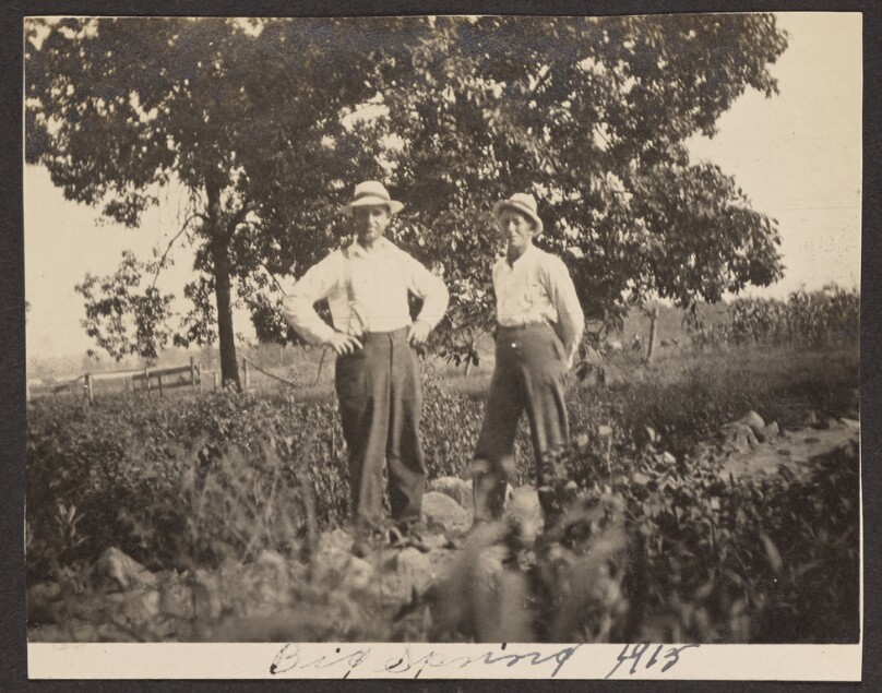 [Two men in a garden]