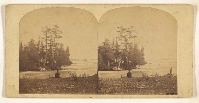 Lovers' Retreat and Rapids, Niagara. From Bath Island, above the American Fall, between the American side and Goat Island.