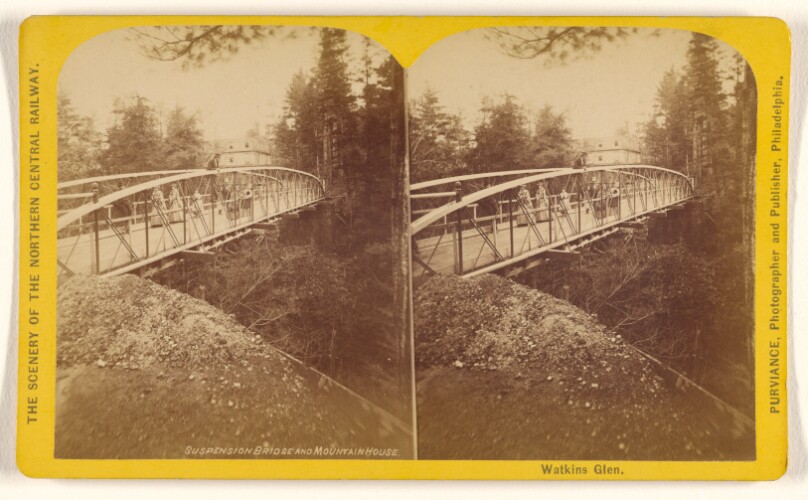 Suspension Bridge and Mountain House. Watkins Glen.