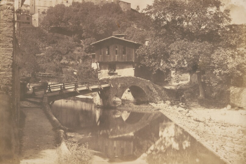 [Landscape with Stream, Stone and Wooden Bridge]