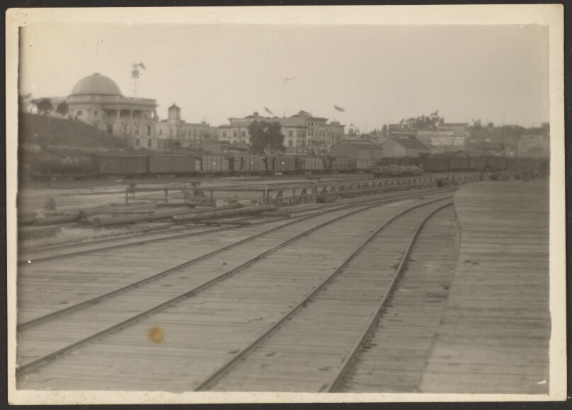 [Alexander Hotel and Train Tracks]