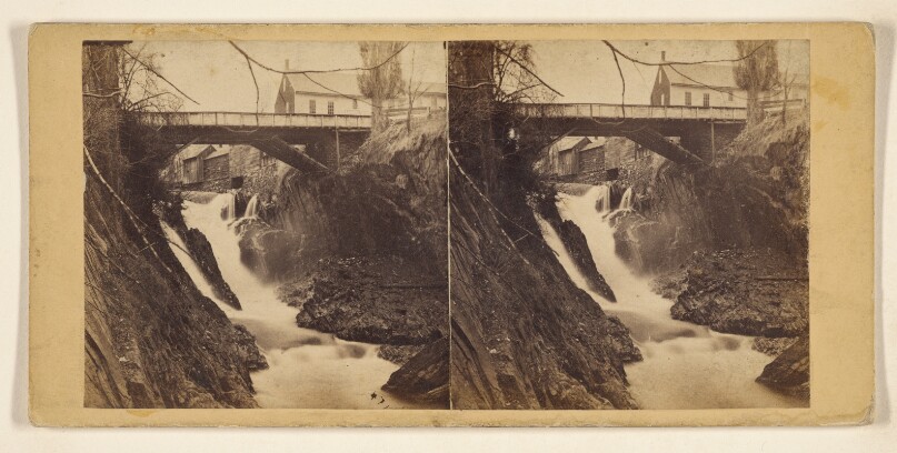 Hills and Dales of New England. At Springfield, Vermont. Black River Falls. The Main Fall from below the Bridge.