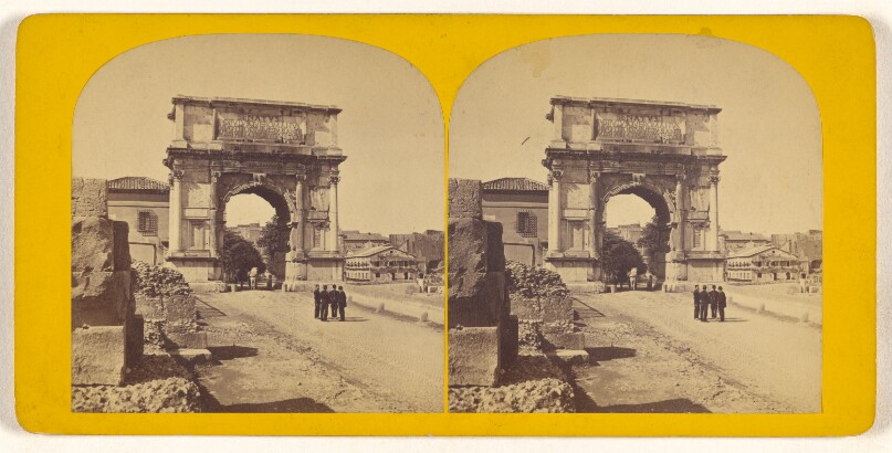 The Arch of Titus, Rome, is situated on the Summa Sacra Via, or highest point of Via Sacra, a ridge which divides the Forum...