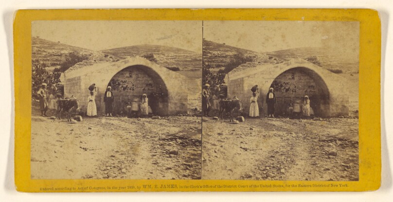 Fountain of the Virgin, at Nazareth. The principal source of water to the village, which is carried by the women on their heads...