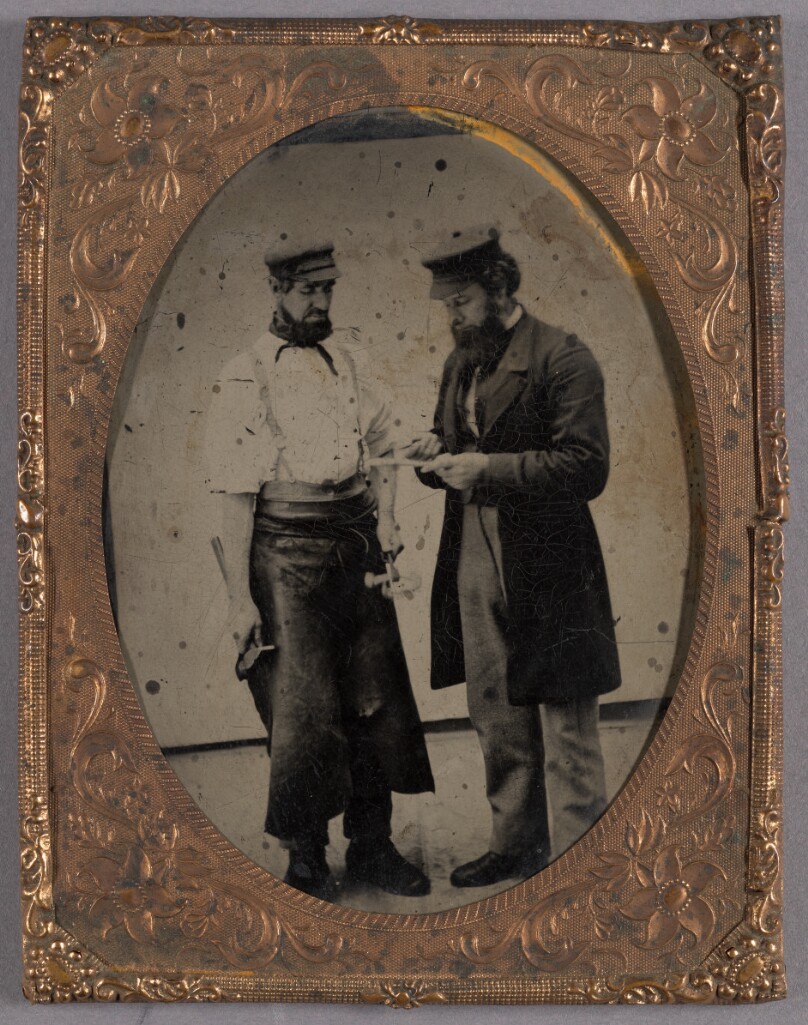 [Portrait of Two Bearded Workmen]