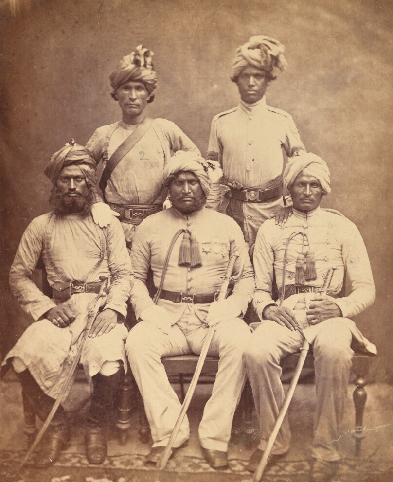 [Group portrait of five Indian Military Officers]