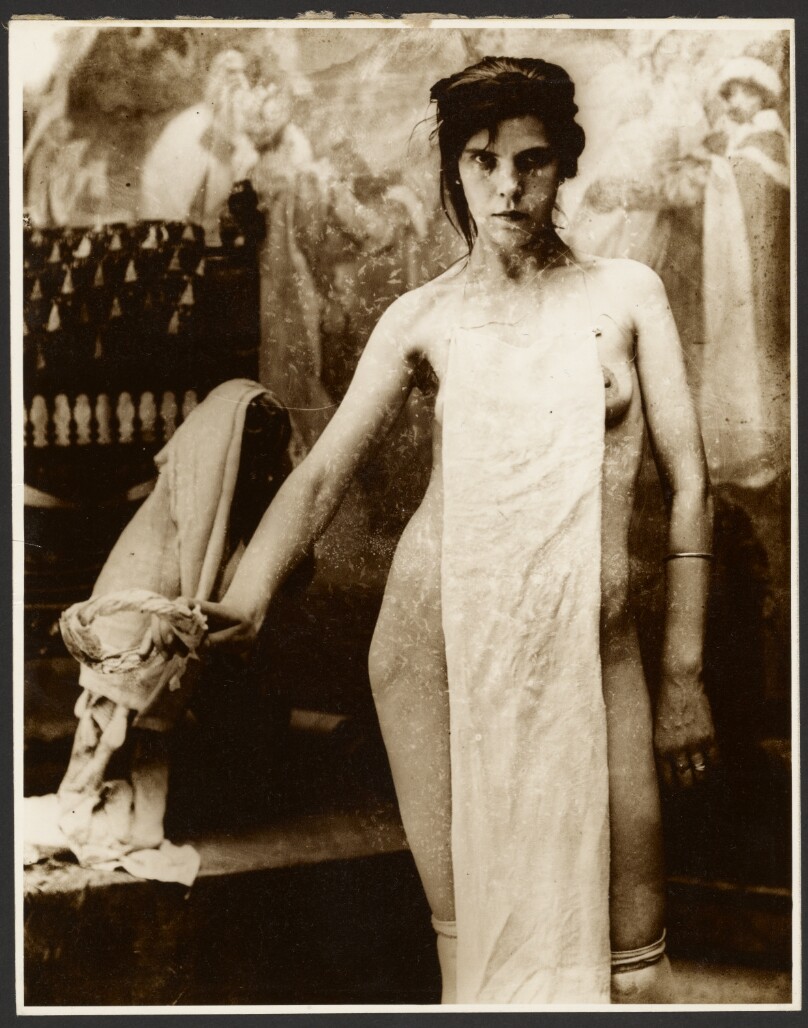 [Nude Female Model Draped with Fabric]