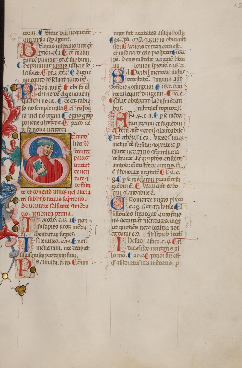Initial S: Bust Portrait of a Man Holding his Hand to his Cheek