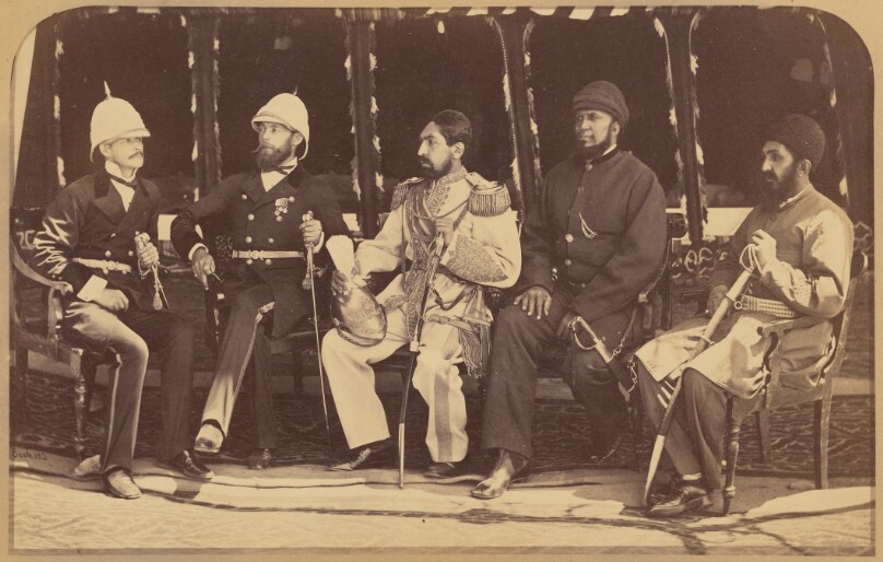 Group, The Amir Yakub Khan, General Daod Shah, Habeebula Moustafi with Major Cavagnari C.S.I. and Mr. Jenkyns