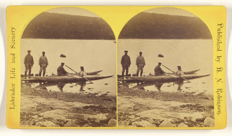 Rigolette. Esquimaux and their boats.