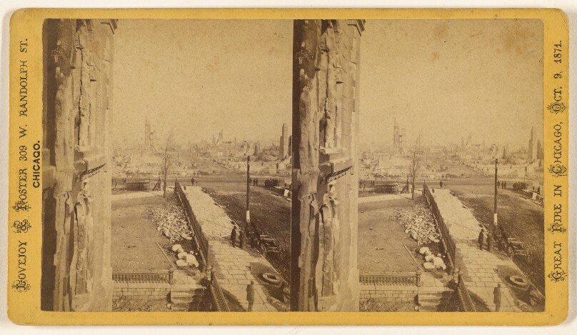 Among the Ruins in Chicago. View from the Court House Steps, looking north up Clark St.