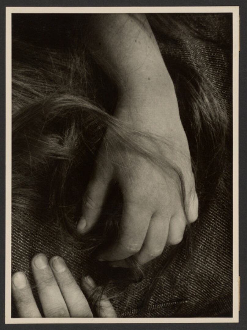 [Study of Hands and Hair Against Tweed Fabric] Haande nut Haar